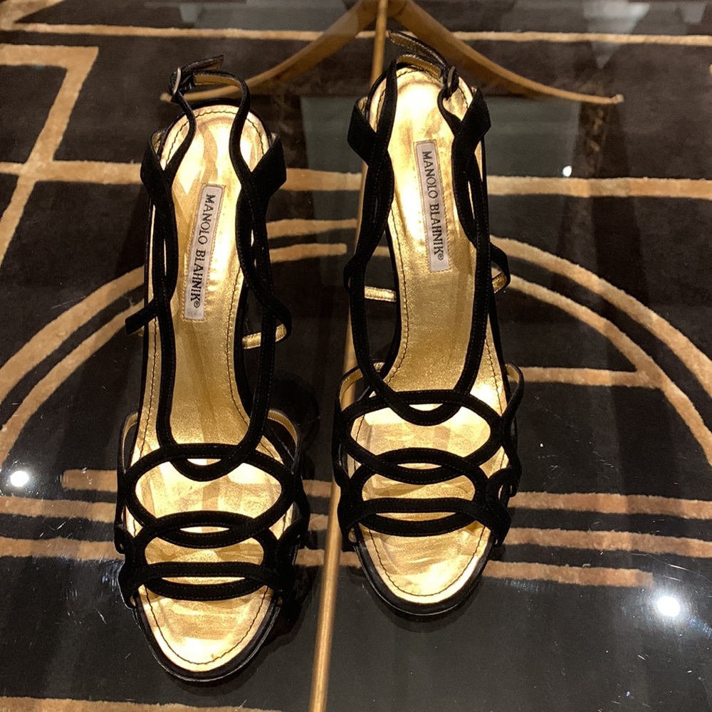 Manolo Blahnik black suede sexy, strappy sandals size 10.5.